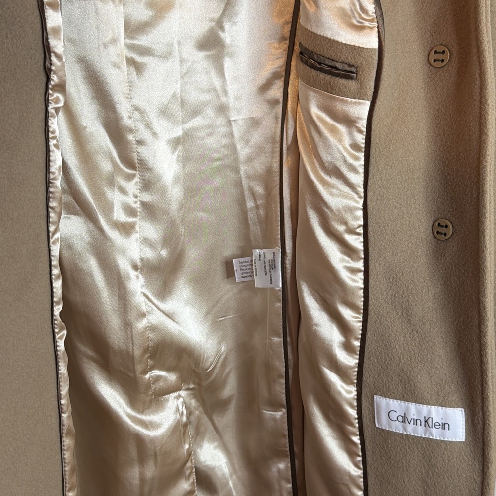 Calvin Klein Women's Camel Mid-Length Wool Blend Lined Overcoat Pockets Sz 8 - Picture 11 of 14